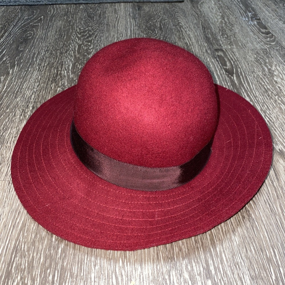 Lucky Brand Wide Brim Wool Hat Deep Red Burgundy Beautiful Y2K
